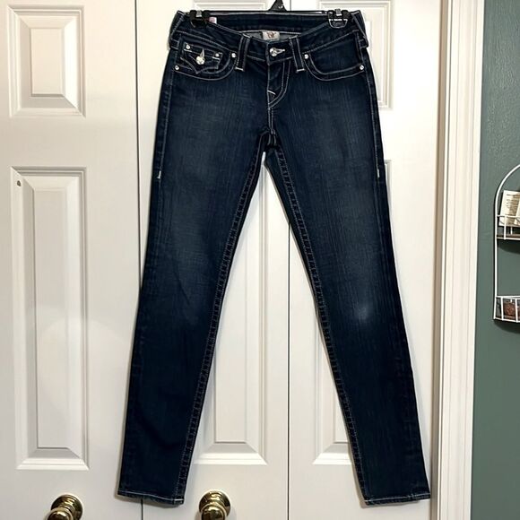 True Religion Disco Julie Big T Dark Denim Sequins Horseshoe Embellished Jeans - Picture 2 of 15